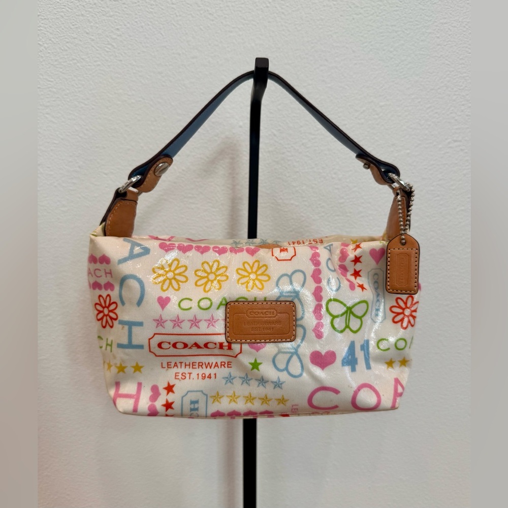 Coach Y2K Vintage Rainbow Butterfly Mini Bag w/Laminated Fabric & Leather Trim